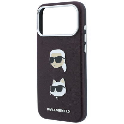Hülle für Apple iPhone 18 Pro Max / 17 Pro Max, Karl Lagerfeld, Saffiano mit Karl & Choupette Kopf-Pin und Logo, Weinrot
