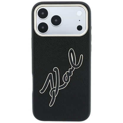 Coque pour Apple iPhone 18 Pro Max / 17 Pro Max, Karl Lagerfeld, Logo Signature en Résine Lisse et Grande, Noire