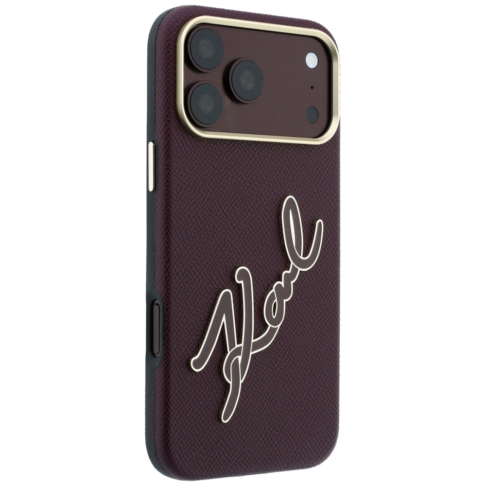 Coque pour Apple iPhone 18 Pro Max / 17 Pro Max, Karl Lagerfeld, Grand logo signature en résine lisse, Bordeaux