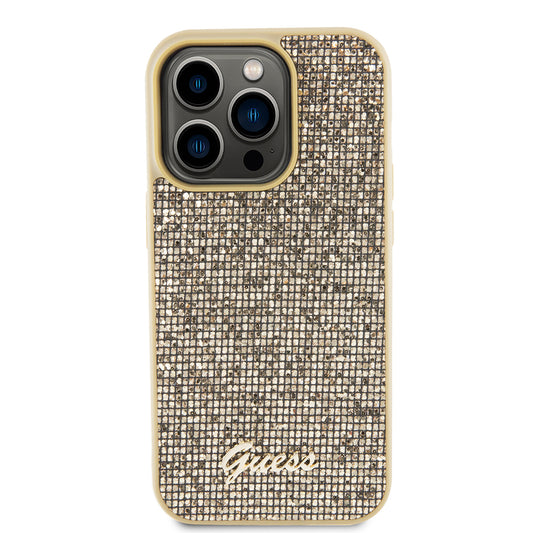 Hoesje voor Apple iPhone 15 Pro, Guess, PU Square Mirror Script Logo, Goud GUHCP15LPMSDGSD
