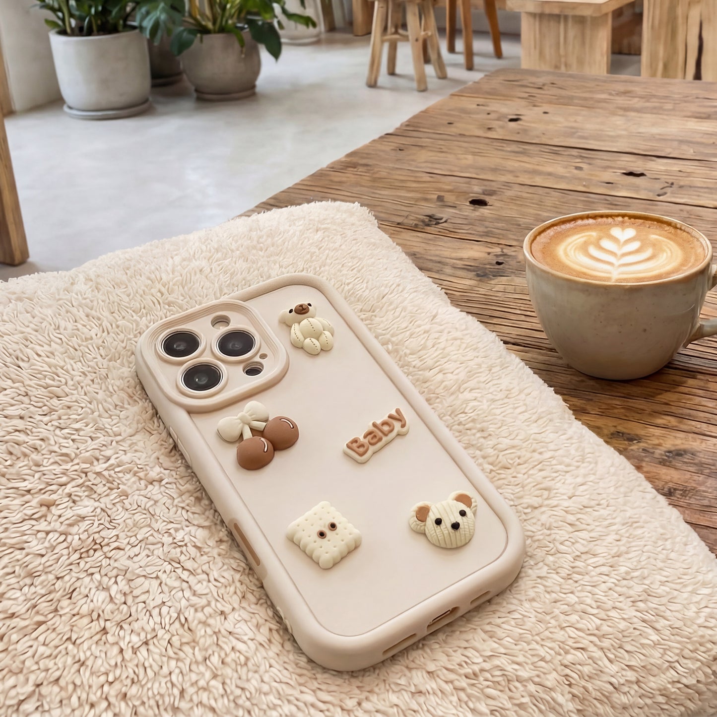 Hoesje voor Apple iPhone 14, OEM, Ultra Trendy 3D Bear, Beige