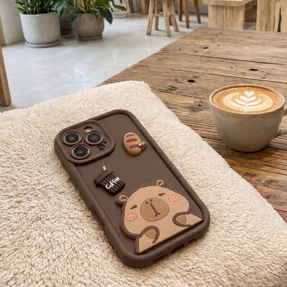 Hülle für Apple iPhone 16 Pro, OEM, Ultra Trendy 3D Capybara, Braun