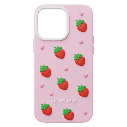 Hoesje voor Apple iPhone 15 / 14 / 13, OEM, Aardbei, Roze