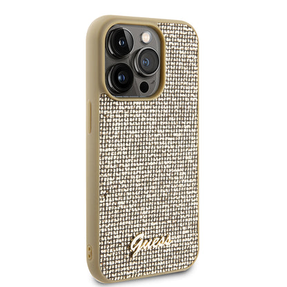 Hoesje voor Apple iPhone 15 Pro, Guess, PU Square Mirror Script Logo, Goud GUHCP15LPMSDGSD