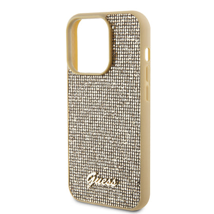 Hoesje voor Apple iPhone 15 Pro, Guess, PU Square Mirror Script Logo, Goud GUHCP15LPMSDGSD