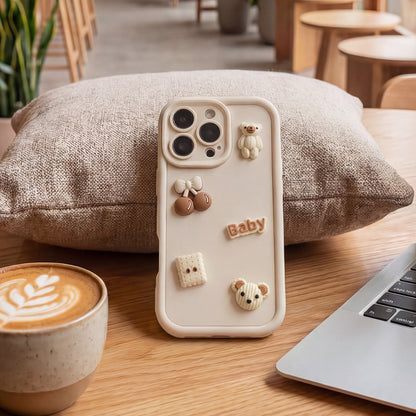 Hoesje voor Apple iPhone 14, OEM, Ultra Trendy 3D Bear, Beige