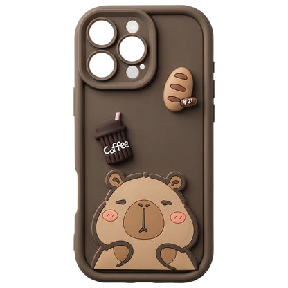 Hülle für Apple iPhone 16 Pro Max, OEM, Ultra Trendy 3D Capybara, Braun