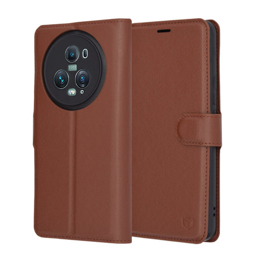 Étui pour Honor Magic5 Pro, Techsuit, Folio en cuir, Marron