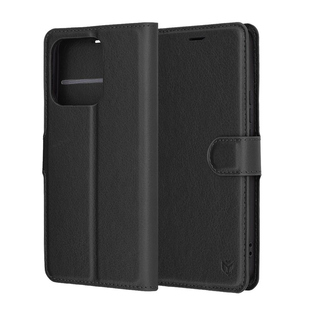 Hülle für Honor X8c, Techsuit, Leder-Folio, Schwarz