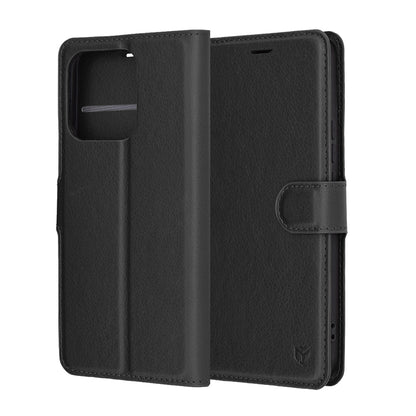 Hülle für Honor X8c, Techsuit, Leder-Folio, Schwarz