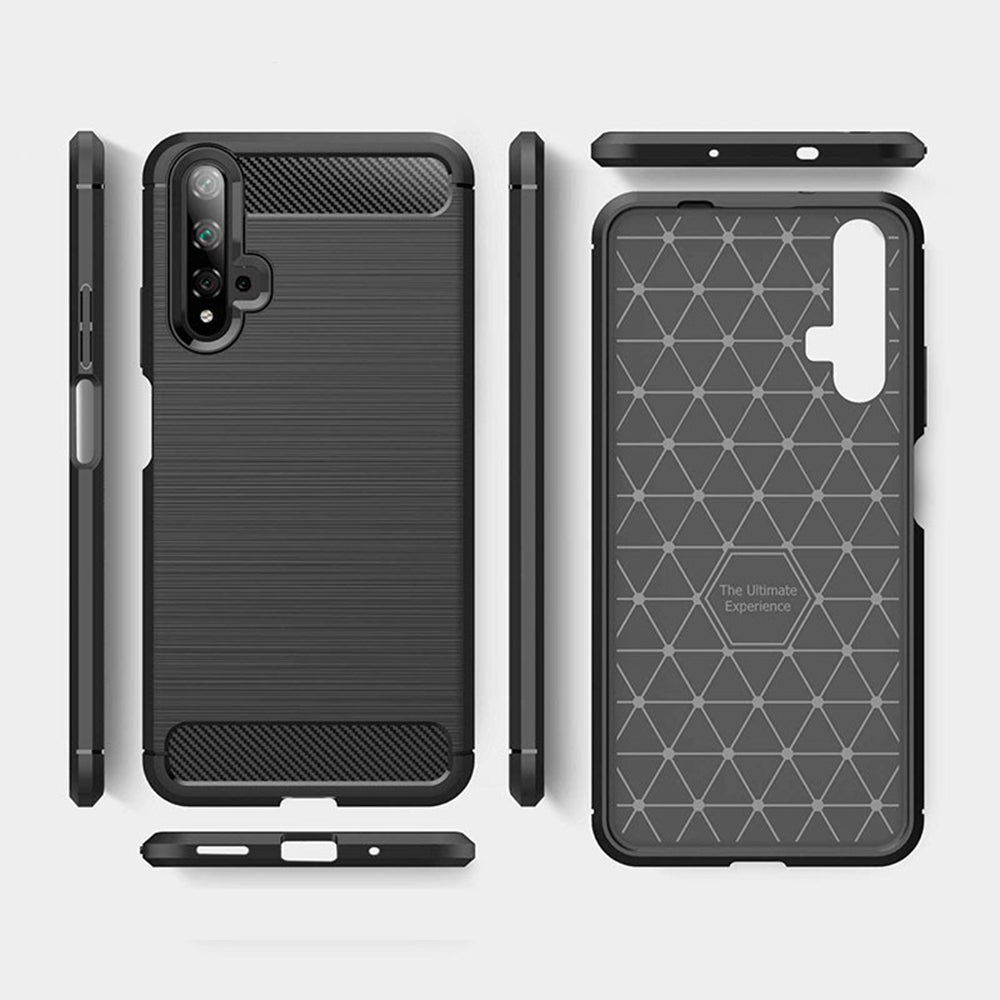 Hülle für Huawei nova 5T / Honor 20, Techsuit, Carbon, Schwarz