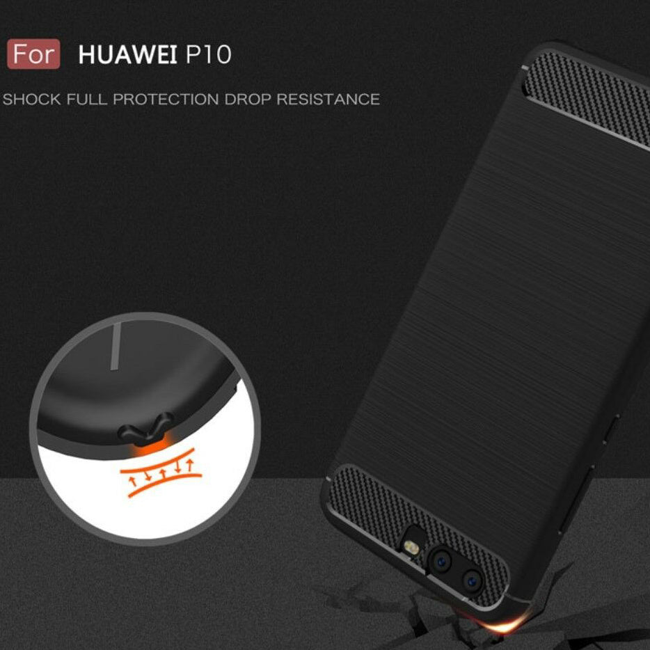 Hülle für Huawei P10, Techsuit, Carbon, Schwarz