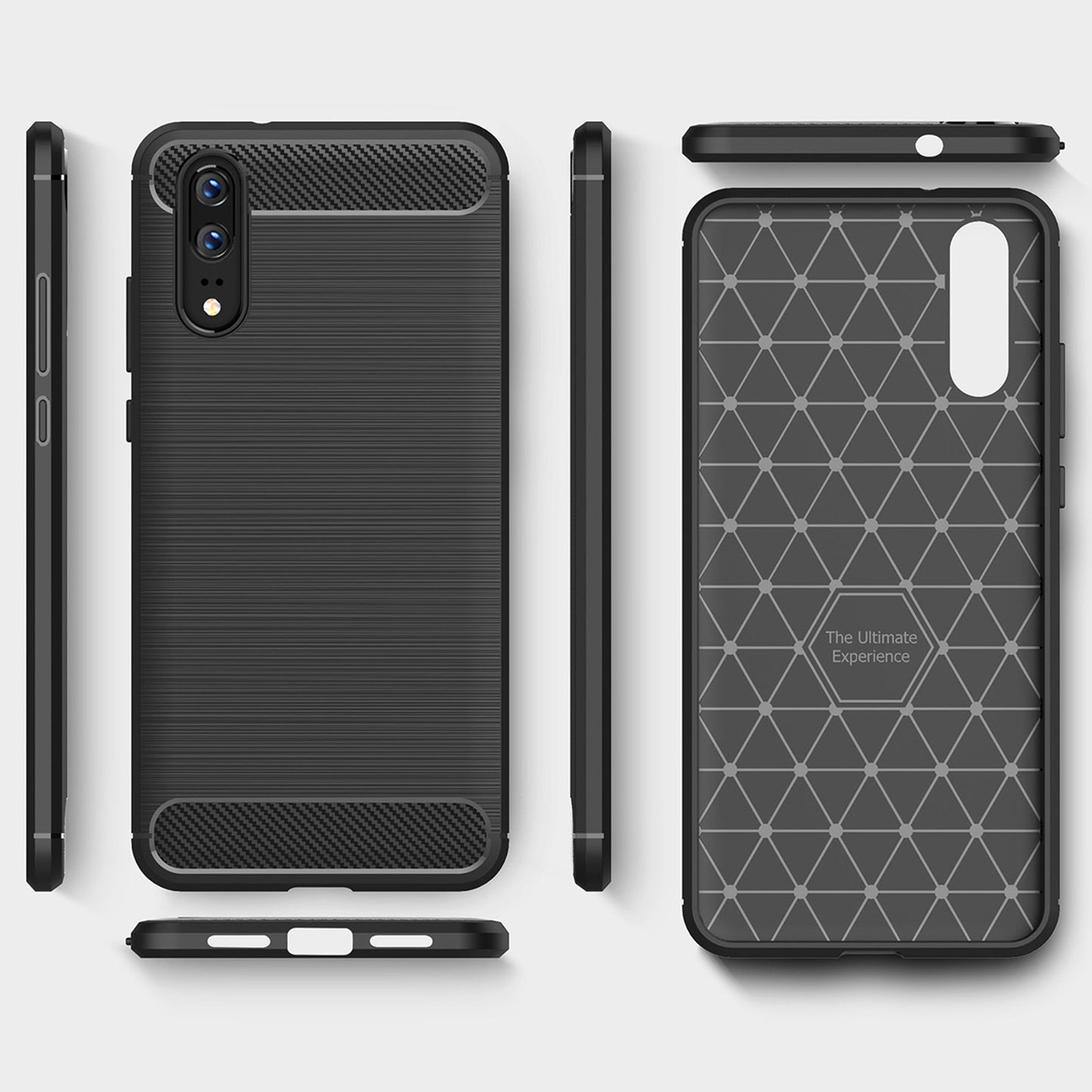 Coque pour Huawei P20, Techsuit, Carbone, Noire
