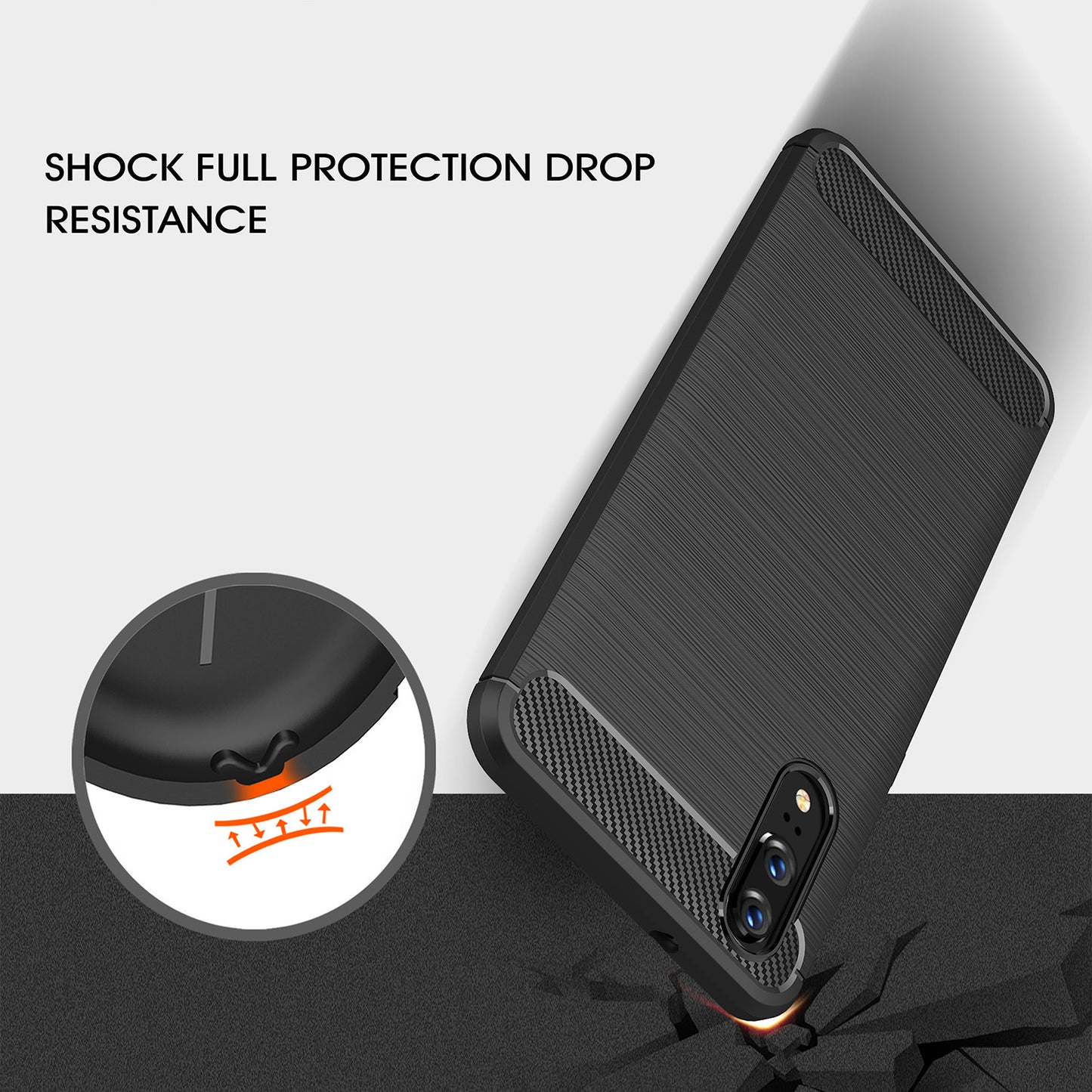 Coque pour Huawei P20, Techsuit, Carbone, Noire