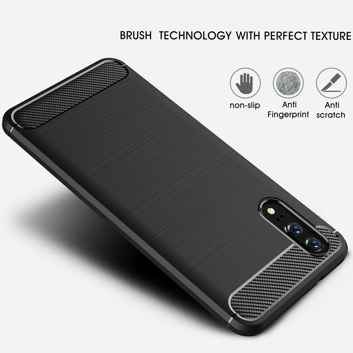 Coque pour Huawei P20, Techsuit, Carbone, Noire