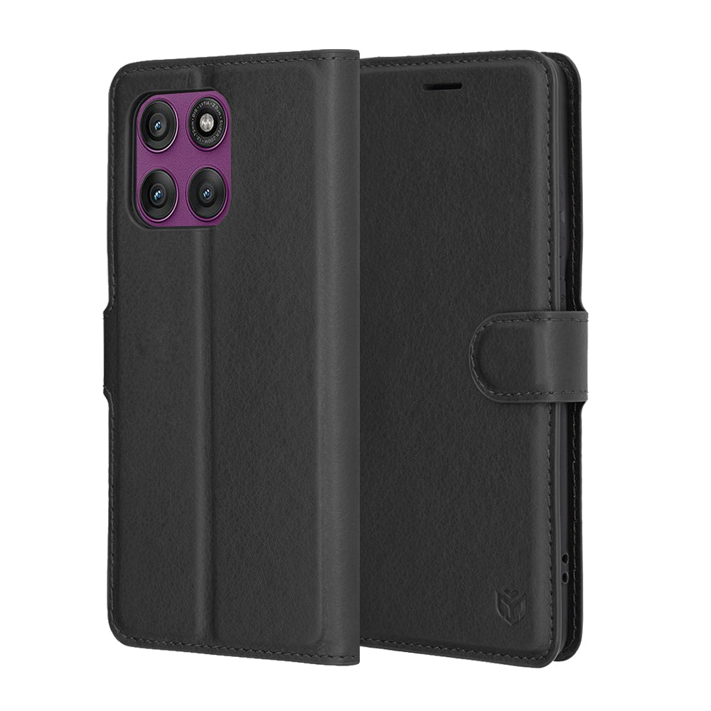 Hoes voor Motorola Edge 60 Pro, Techsuit, Leather Folio, Zwart