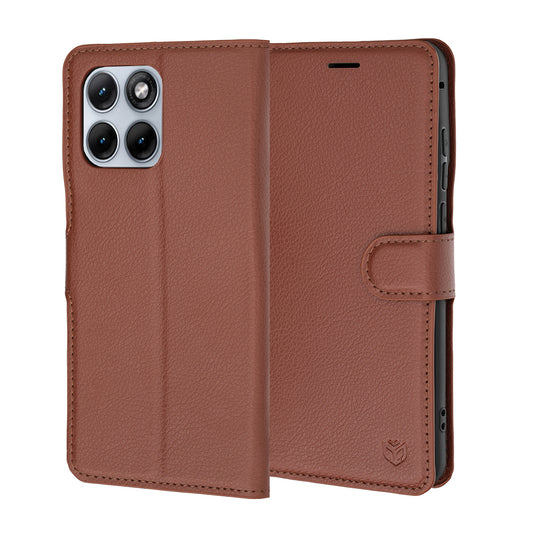 Hülle für Motorola Edge 70 Fusion, Techsuit, Leder-Folio, Braun