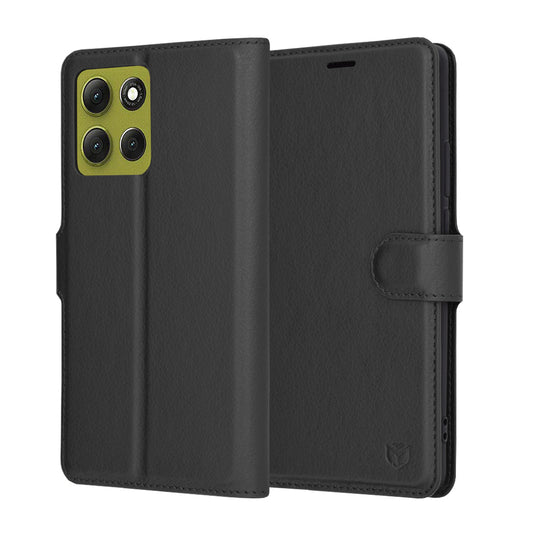 Hülle für Motorola Moto G86, Techsuit, Leder-Folio, Schwarz
