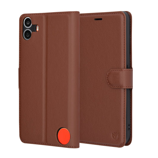 Hoes voor Nothing CMF Phone 1, Techsuit, Leather Folio, Bruin