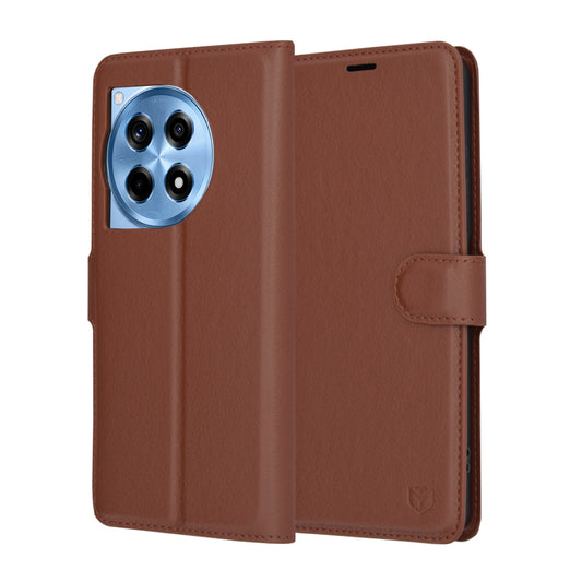 Hoes voor OnePlus 12R, Techsuit, Leather Folio, Bruin