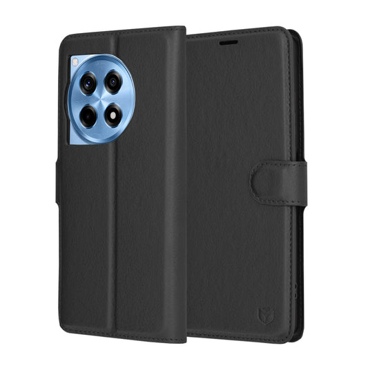 Hoes voor OnePlus 12R, Techsuit, Leather Folio, Zwart