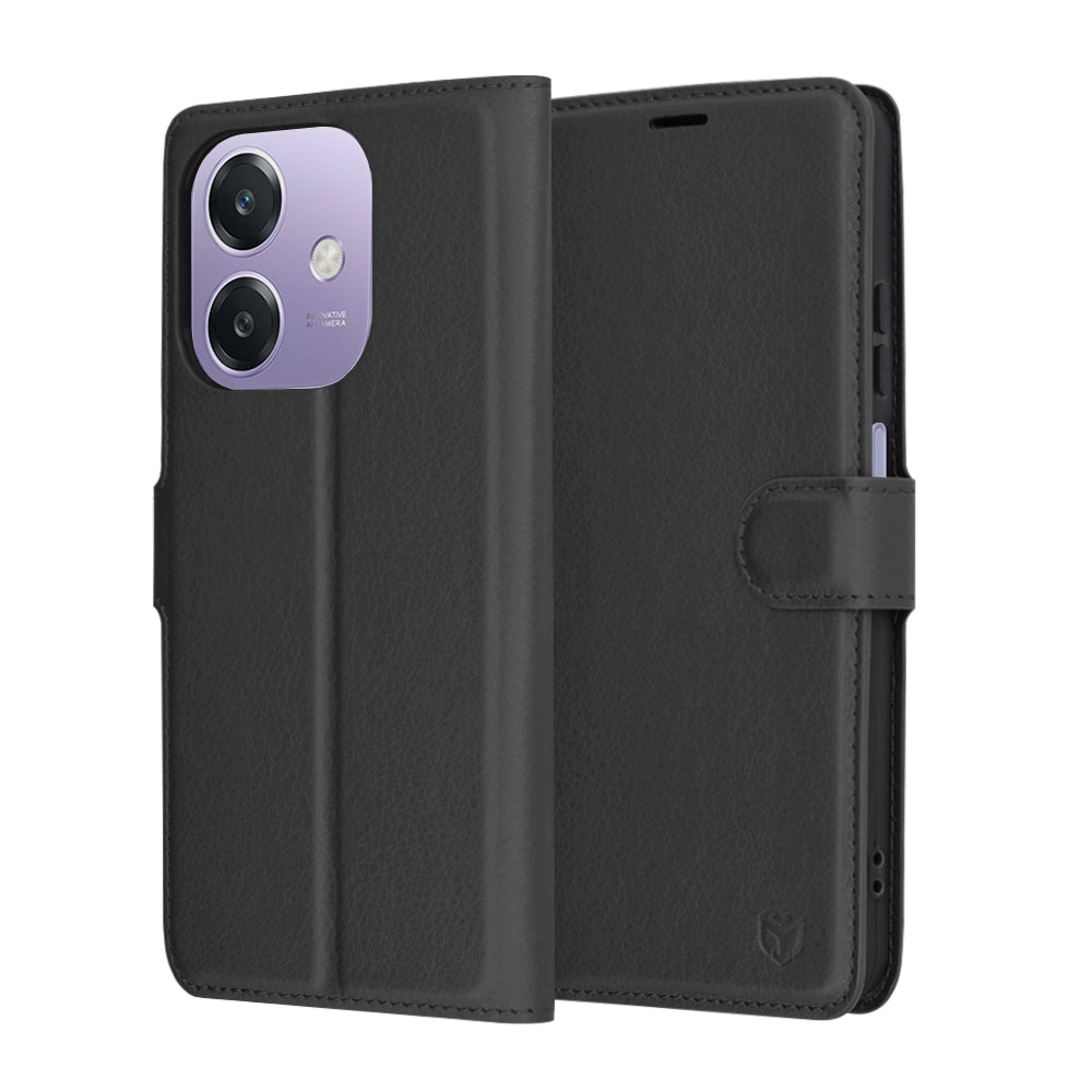 Hülle für Oppo A3 4G / A3, Techsuit, Leder-Folio, Schwarz