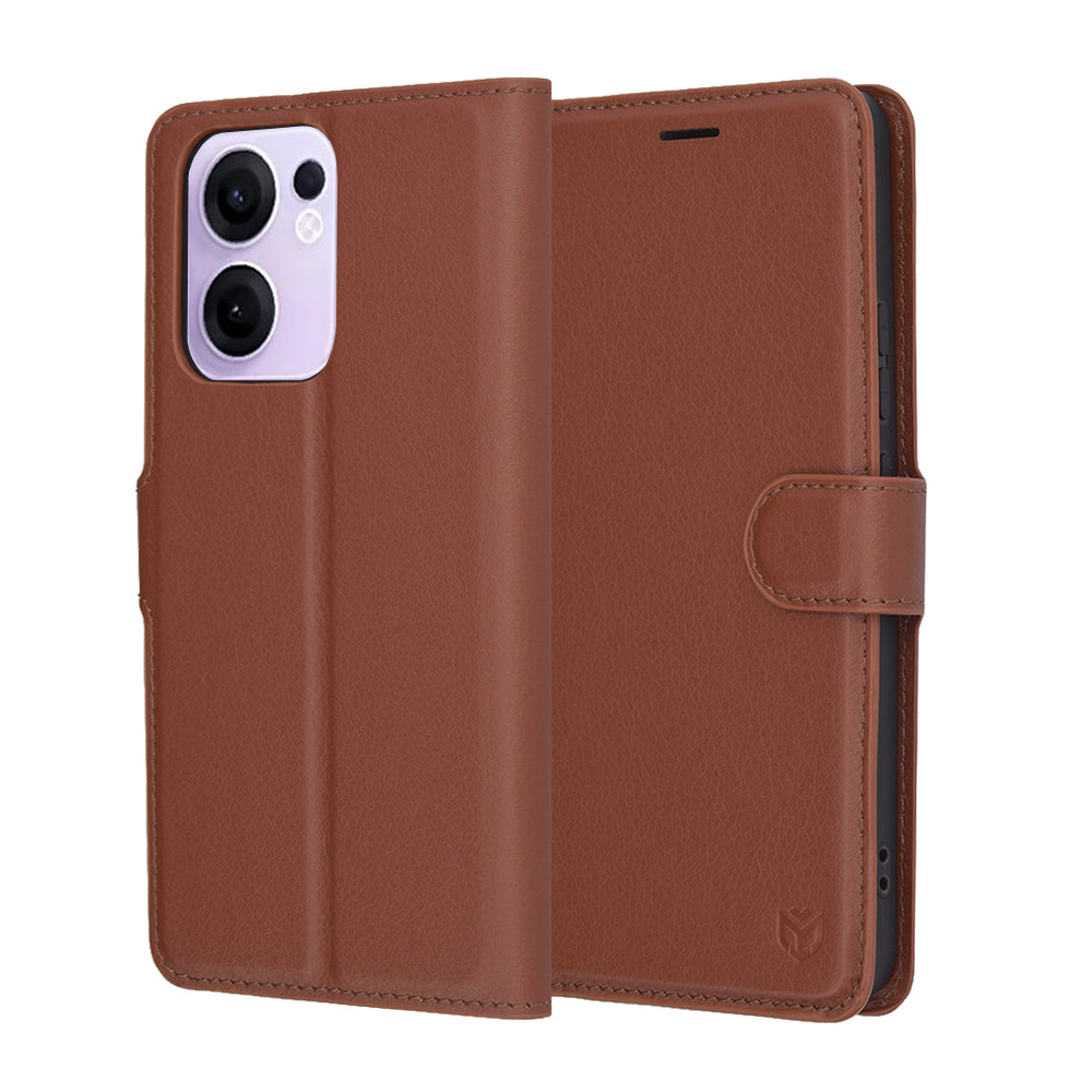 Coque pour Oppo Reno13 FS 5G / Reno13 F 4G / Reno13 F, Techsuit, Folio en cuir, Marron