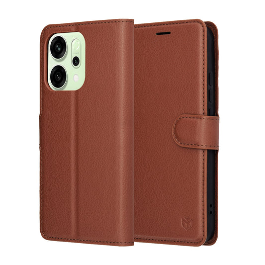 Hoes voor Oppo Reno14, Techsuit, Leather Folio, Bruin