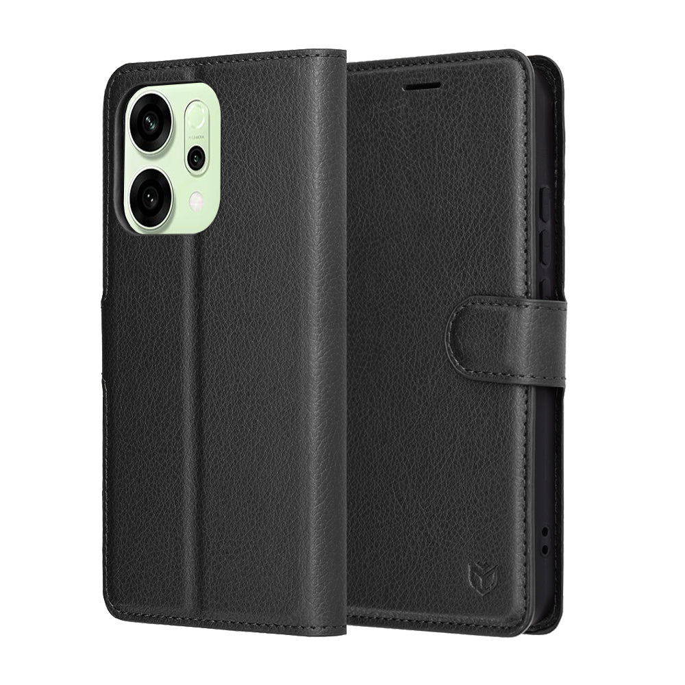 Hoes voor Oppo Reno14, Techsuit, Leather Folio, Zwart