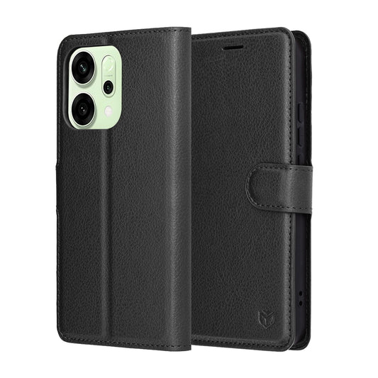 Hoes voor Oppo Reno14, Techsuit, Leather Folio, Zwart