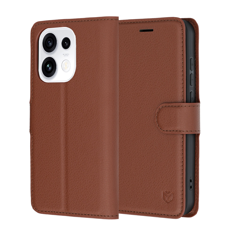 Hülle für Oppo Reno16 Pro, Techsuit, Leder-Folio, Braun