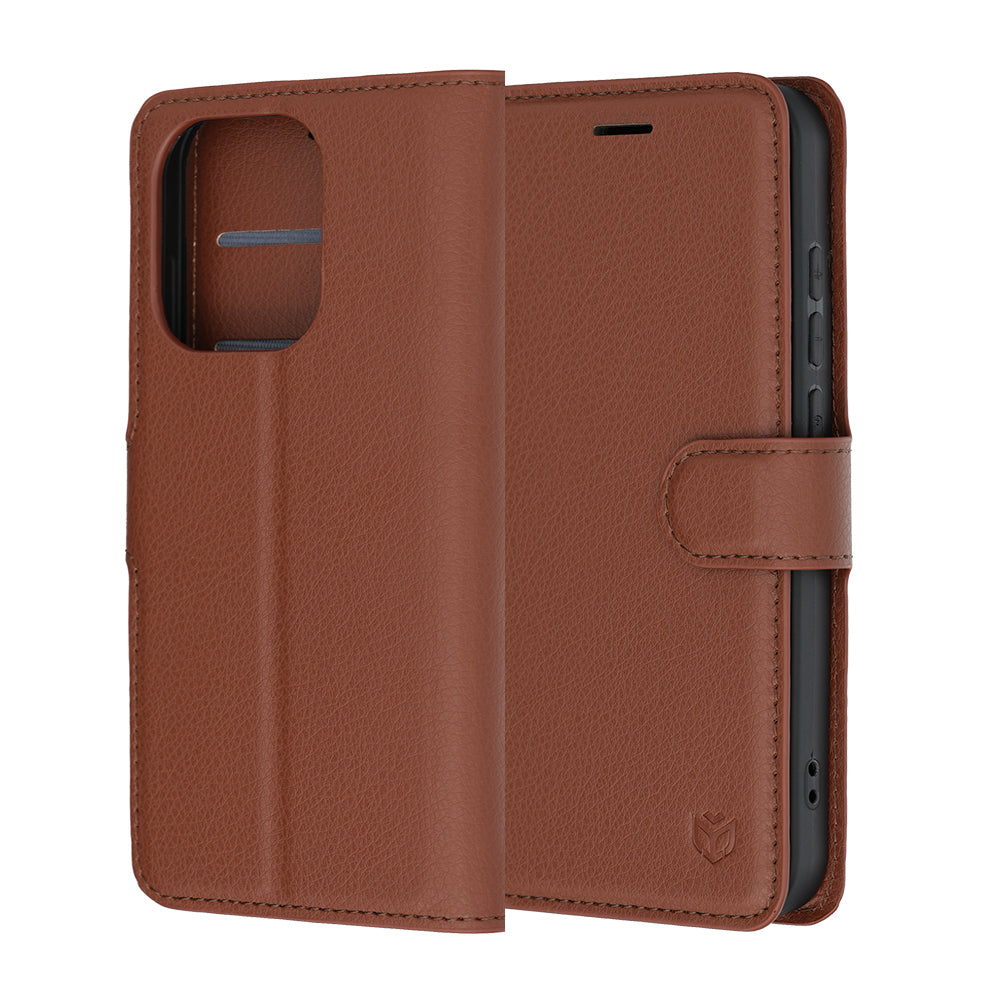 Hülle für Oppo Reno16 Pro, Techsuit, Leder-Folio, Braun