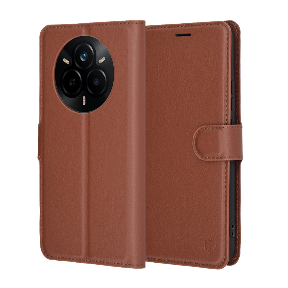 Coque pour Realme 14 Pro, Techsuit, Leather Folio, Marron