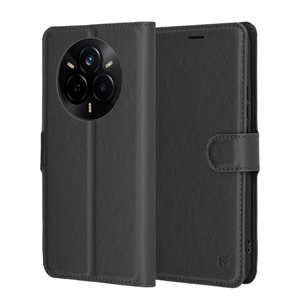 Hülle für Realme 14 Pro, Techsuit, Leder-Folio, Schwarz