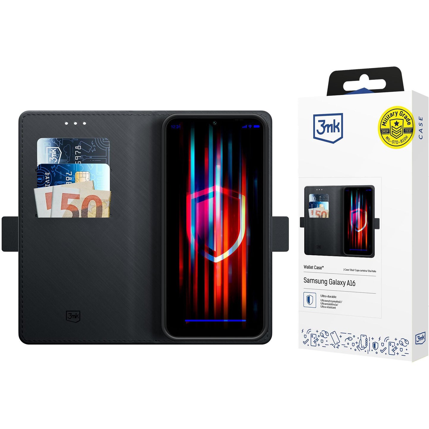 Hoes voor Samsung Galaxy A16 5G A166 / A16 4G A165, 3MK, Portemonnee, Zwart