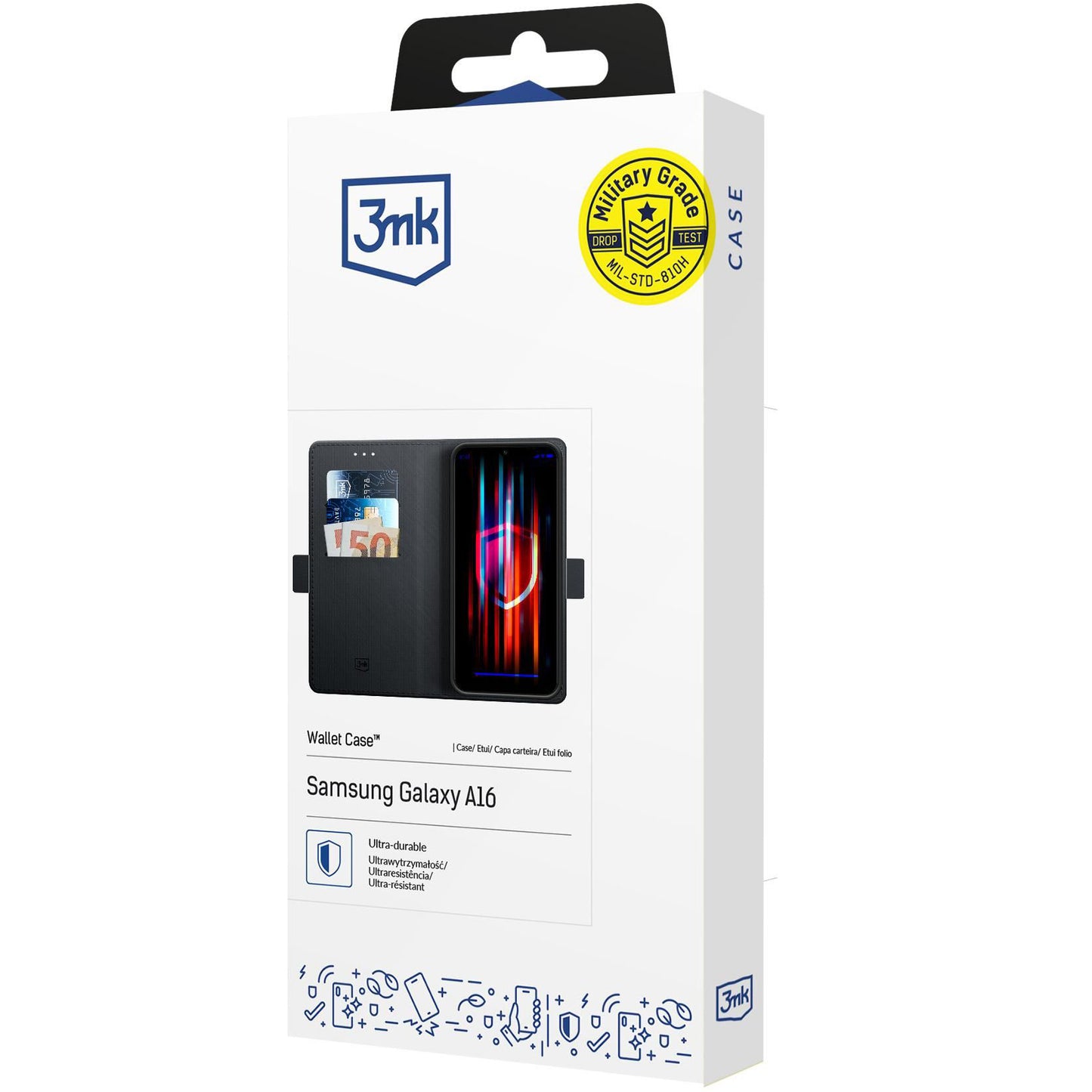 Hoes voor Samsung Galaxy A16 5G A166 / A16 4G A165, 3MK, Portemonnee, Zwart
