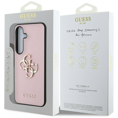 Hoesje voor Samsung Galaxy S25+ S936, Guess, 4G Grained Big and Classic Logo, Roze, Opnieuw verzegeld