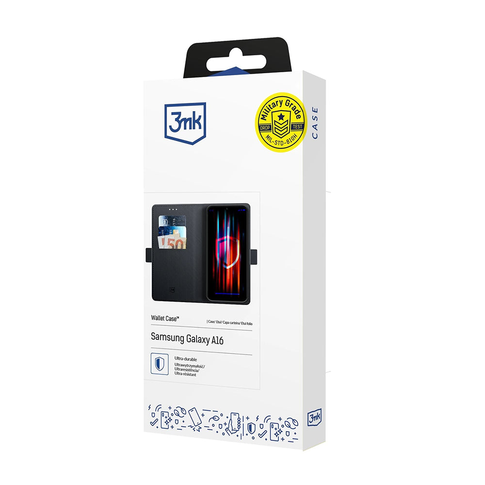 Hoes voor Samsung Galaxy A16 5G A166 / A16 4G A165, 3MK, Portemonnee, Zwart