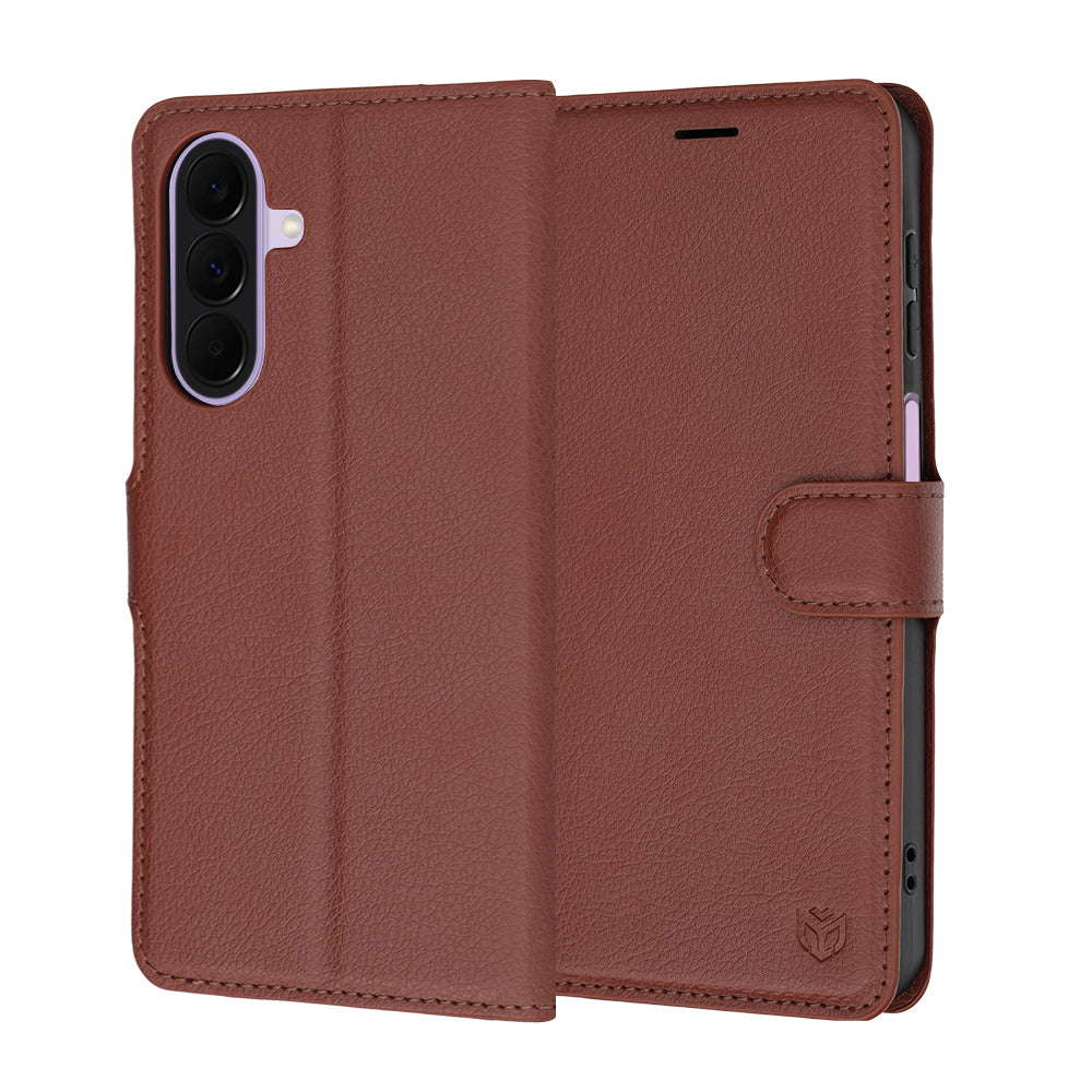 Hülle für Samsung Galaxy A27 5G, Techsuit, Leder-Folio, Braun