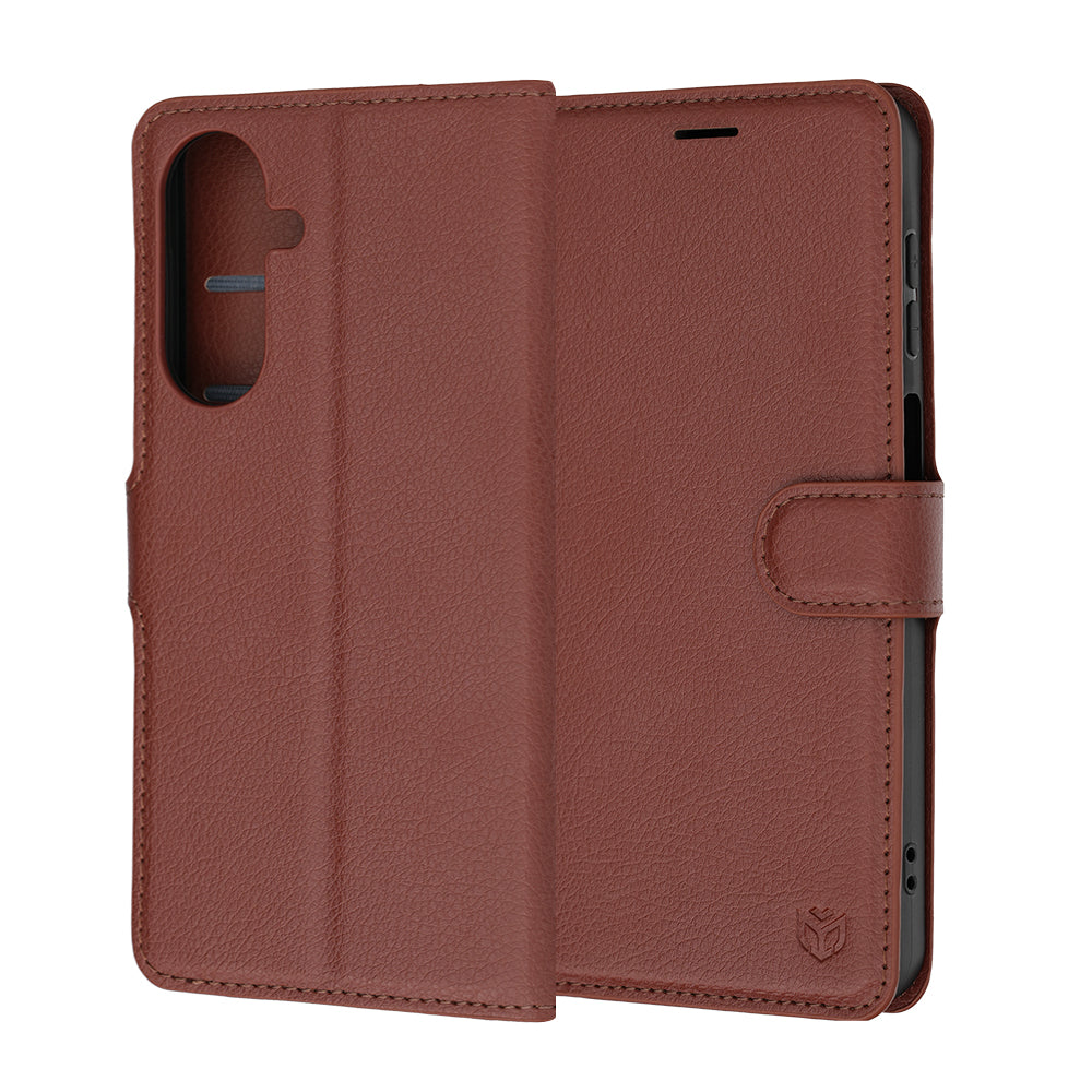 Hülle für Samsung Galaxy A27 5G, Techsuit, Leder-Folio, Braun