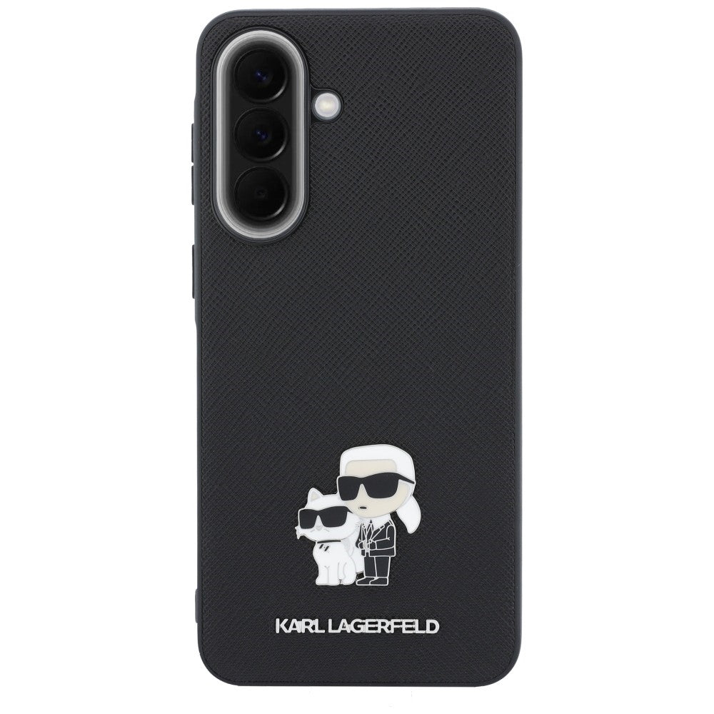 Coque pour Samsung Galaxy A37 5G, Karl Lagerfeld, Saffiano Karl & Choupette Metal, Noire