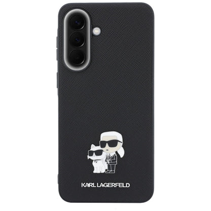 Coque pour Samsung Galaxy A37 5G, Karl Lagerfeld, Saffiano Karl & Choupette Metal, Noire