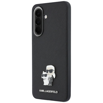 Coque pour Samsung Galaxy A37 5G, Karl Lagerfeld, Saffiano Karl & Choupette Metal, Noire
