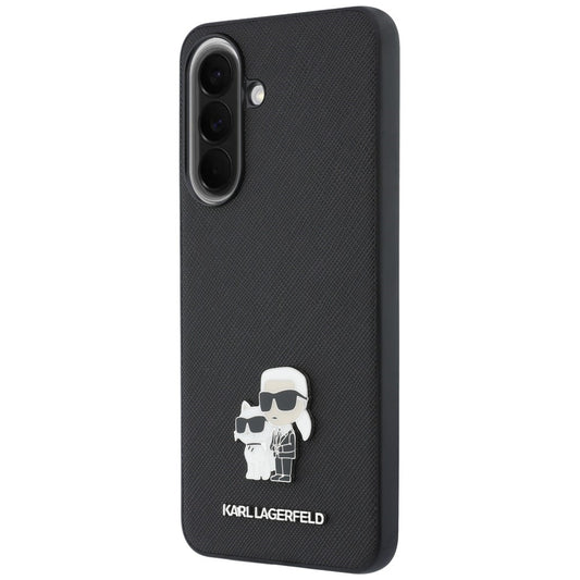 Coque pour Samsung Galaxy A37 5G, Karl Lagerfeld, Saffiano Karl & Choupette Metal, Noire