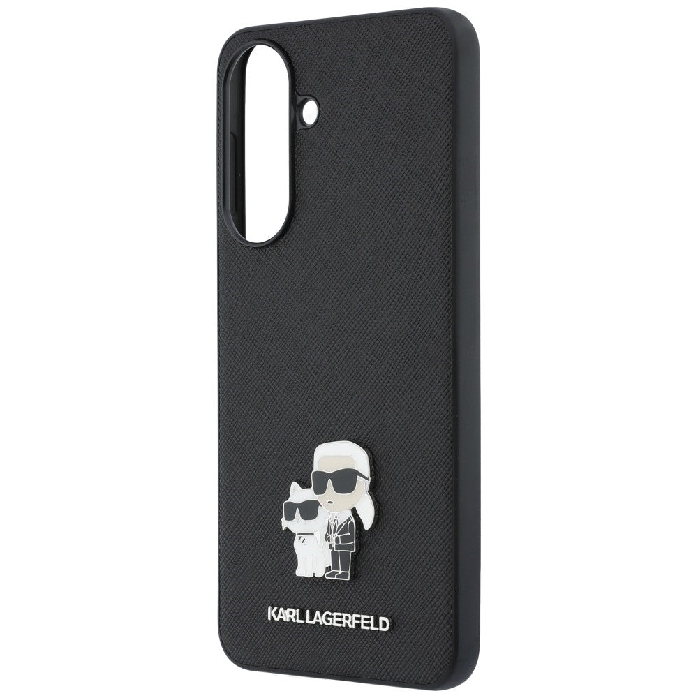 Coque pour Samsung Galaxy A37 5G, Karl Lagerfeld, Saffiano Karl & Choupette Metal, Noire