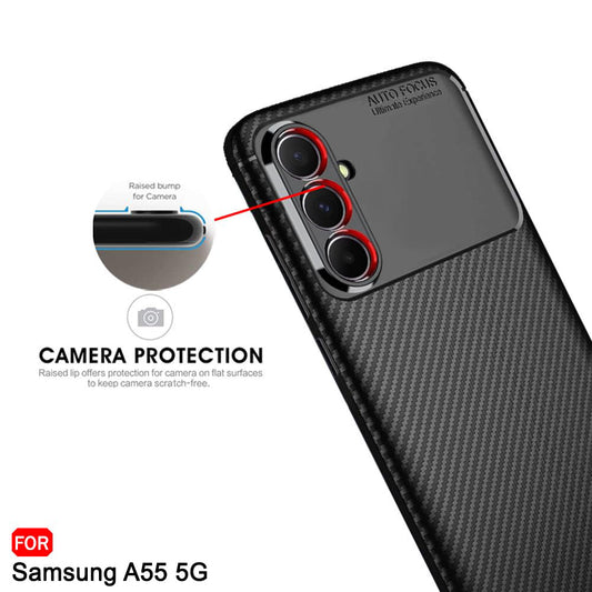 Hoes voor Samsung Galaxy A55 5G A556, Techsuit, CarbonFiber, Zwart