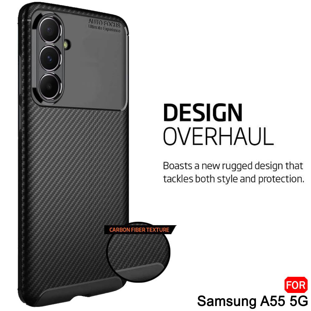 Hoes voor Samsung Galaxy A55 5G A556, Techsuit, CarbonFiber, Zwart