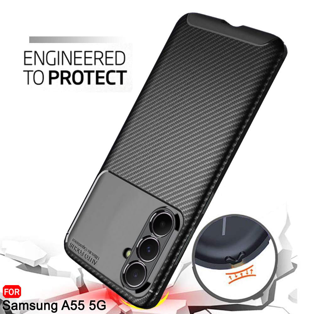 Hoes voor Samsung Galaxy A55 5G A556, Techsuit, CarbonFiber, Zwart