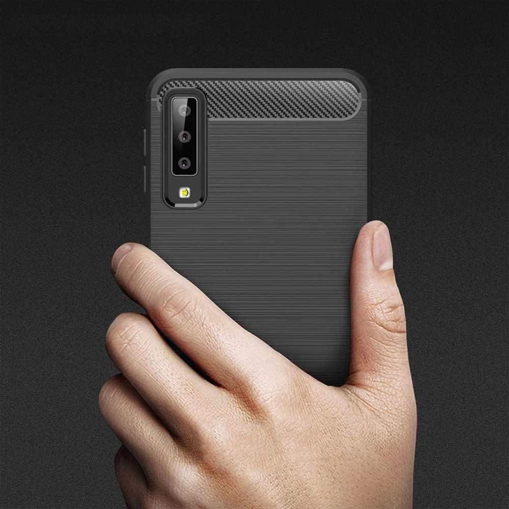 Coque pour Samsung Galaxy A7 (2018) A750, Techsuit, Carbone, Noire