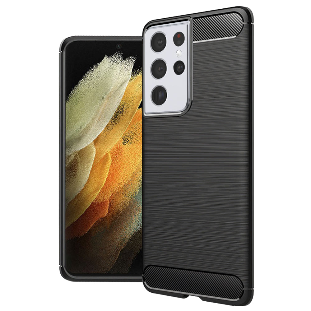 Coque pour Samsung Galaxy S21 Ultra 5G G998, Techsuit, Fibre de carbone, Noire